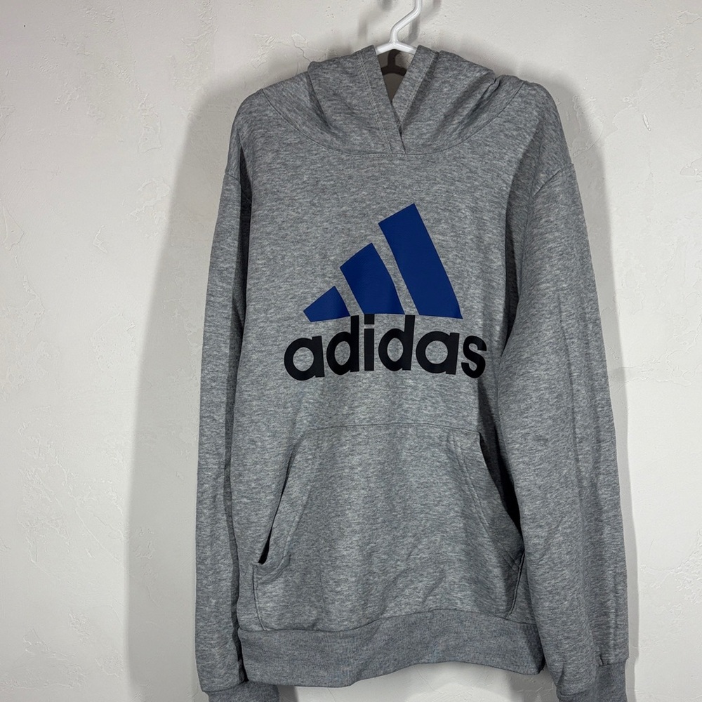 Adidas Heather Gray Hoodie with‎ Navy Logo size 10/12
